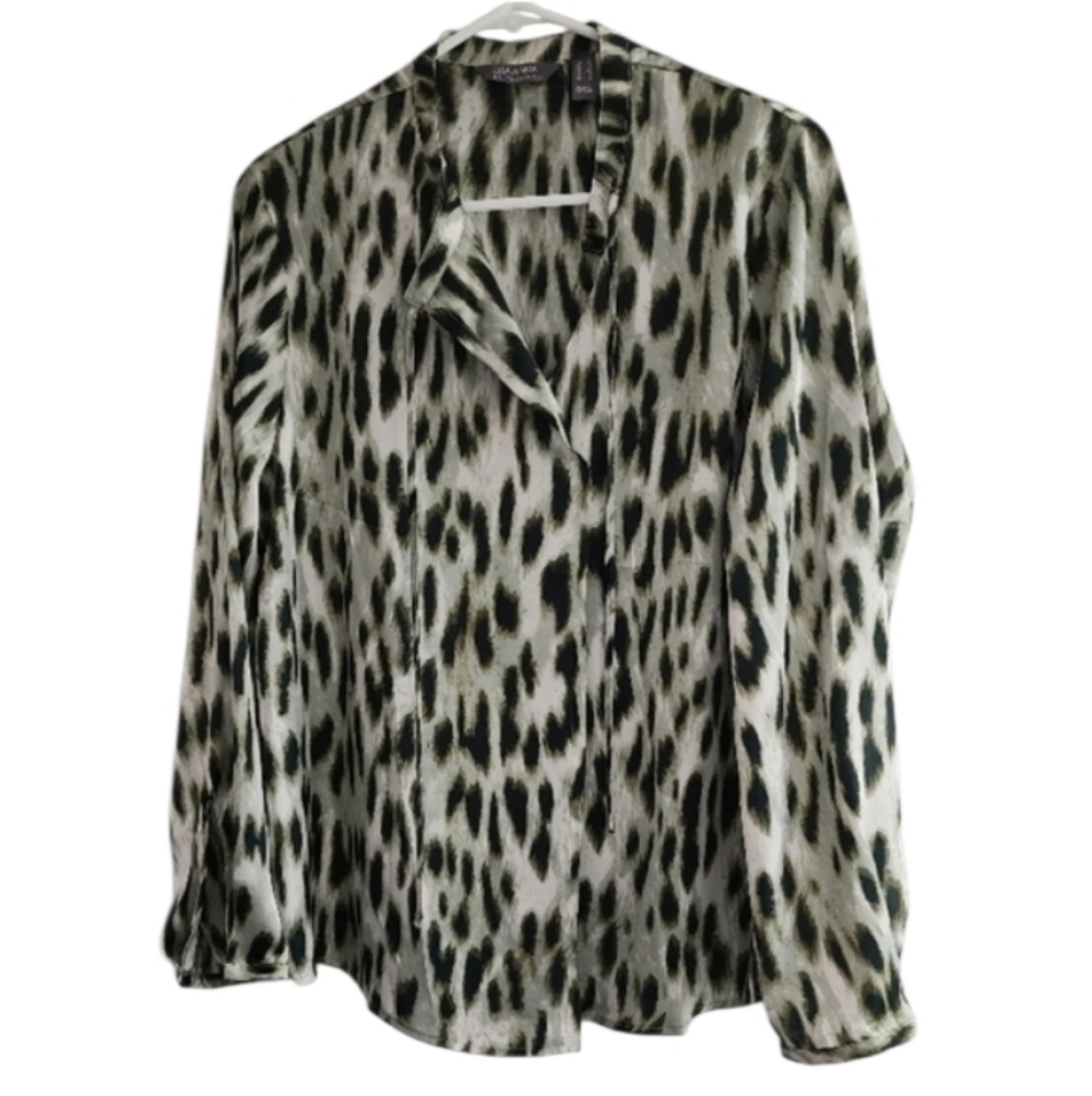Lisa Rinna Collection Blouse Green and White Size XS
